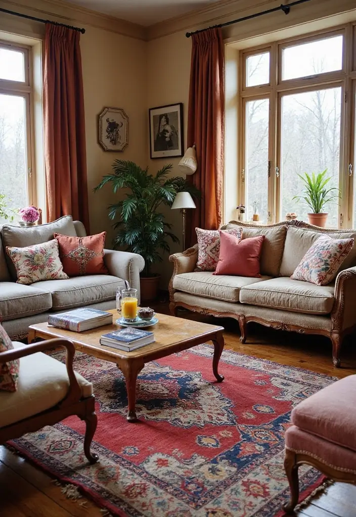 27 Living Room Rug Inspiration Ideas That Complete the Look - 23. Vintage Kilim Rugs