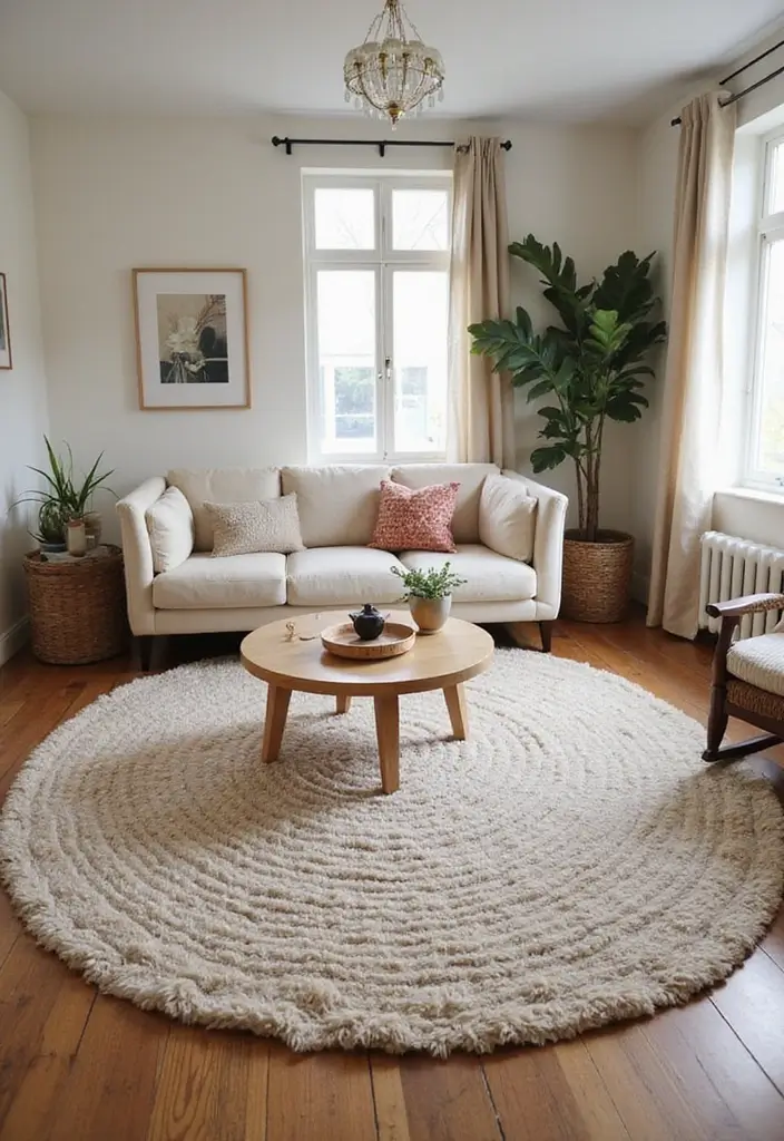 27 Living Room Rug Inspiration Ideas That Complete the Look - 27. Unique Round Rugs