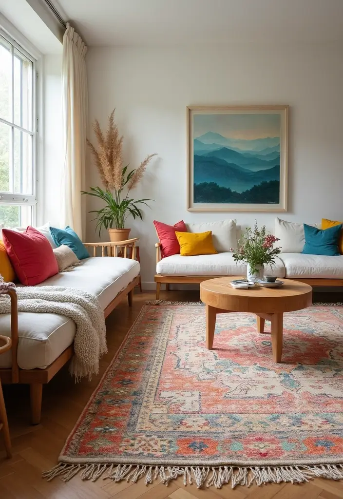 27 Living Room Rug Inspiration Ideas That Complete the Look - 3. Chic Cotton for Easy Care