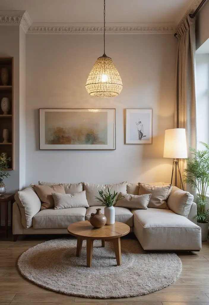 27 Modern Living Room Ideas That Are Sleek and Timeless - 5. Statement Lighting Fixtures