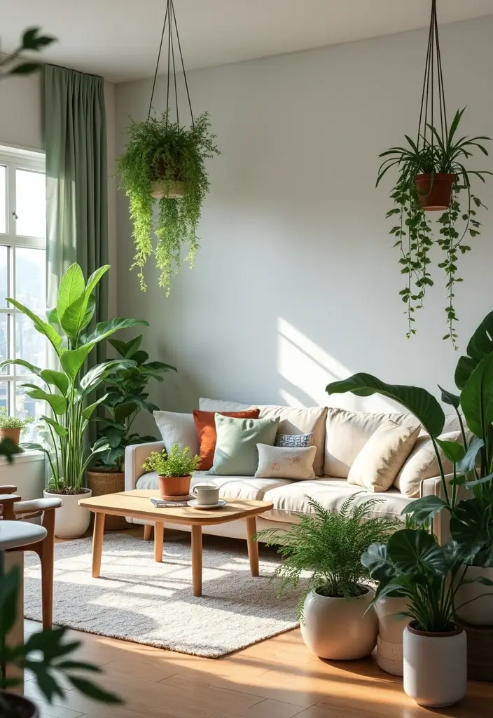 27 Modern Living Room Ideas That Are Sleek and Timeless - 6. Indoor Plants for Freshness
