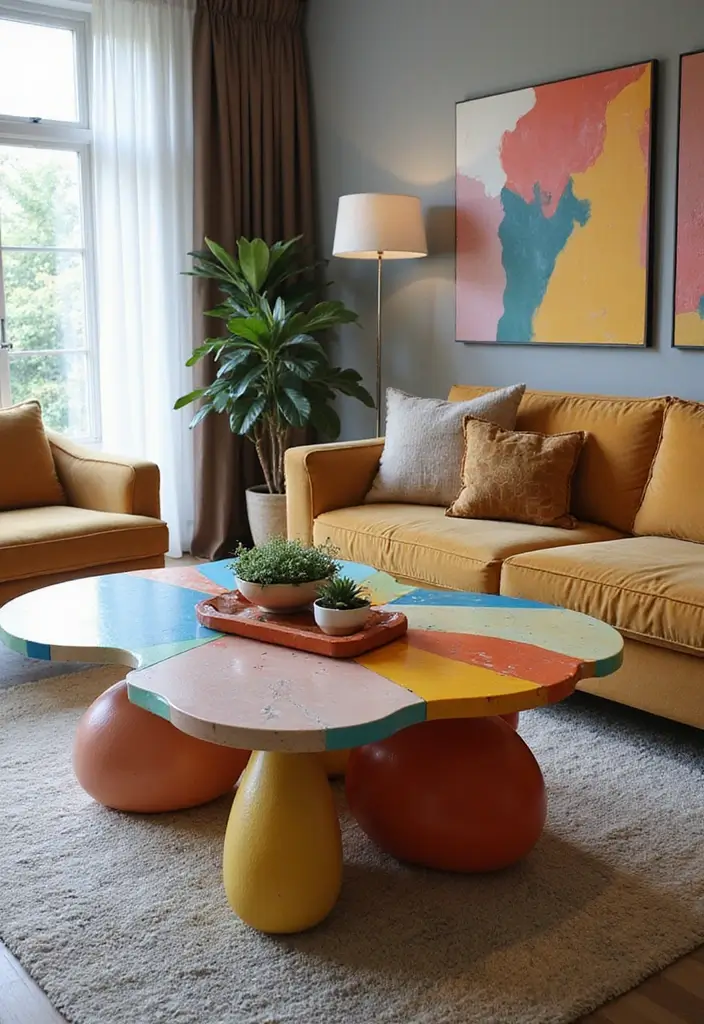 27 Modern Pop Art Living Room Ideas That Feel Bold and Expressive - 12. Unique Coffee Tables