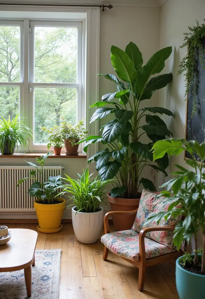 27 Modern Pop Art Living Room Ideas That Feel Bold and Expressive - 17. Artistic Plants and Planters