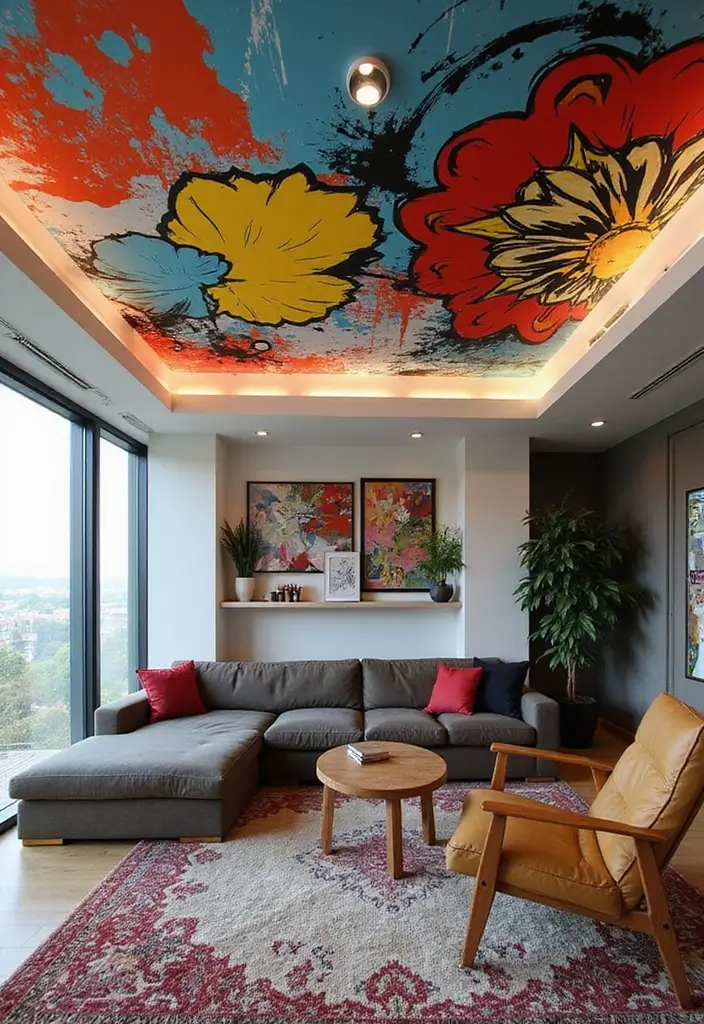 27 Modern Pop Art Living Room Ideas That Feel Bold and Expressive - 21. Bold Ceiling Designs