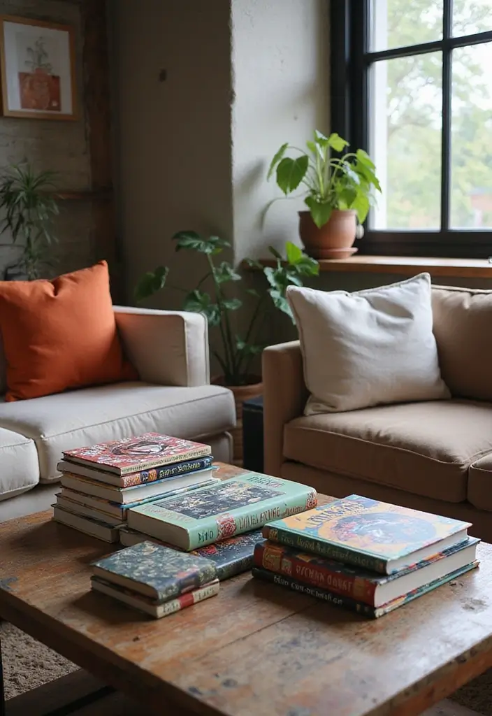 27 Modern Pop Art Living Room Ideas That Feel Bold and Expressive - 22. Colorful Art Books