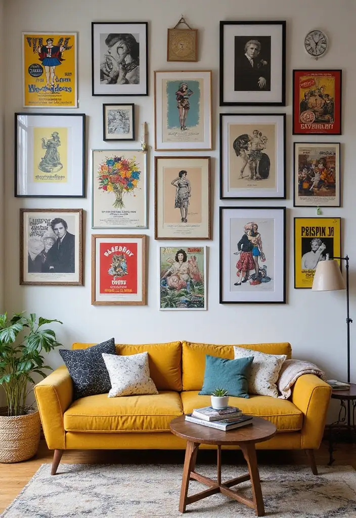 27 Modern Pop Art Living Room Ideas That Feel Bold and Expressive - 3. Eclectic Gallery Walls