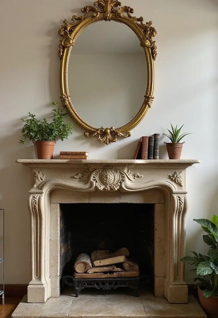 27 Oval Mirror Living Room Ideas That Add Elegance and Depth - 1. Vintage Elegance with Antique Gold Frames
