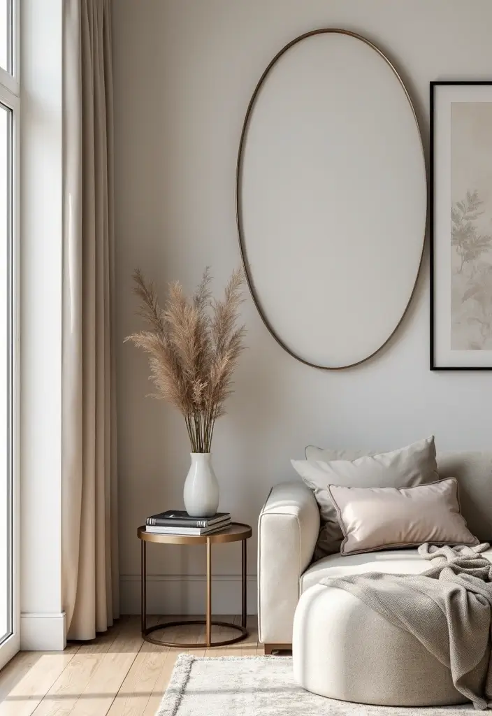 27 Oval Mirror Living Room Ideas That Add Elegance and Depth - 20. Complementing Artwork with Mirrors