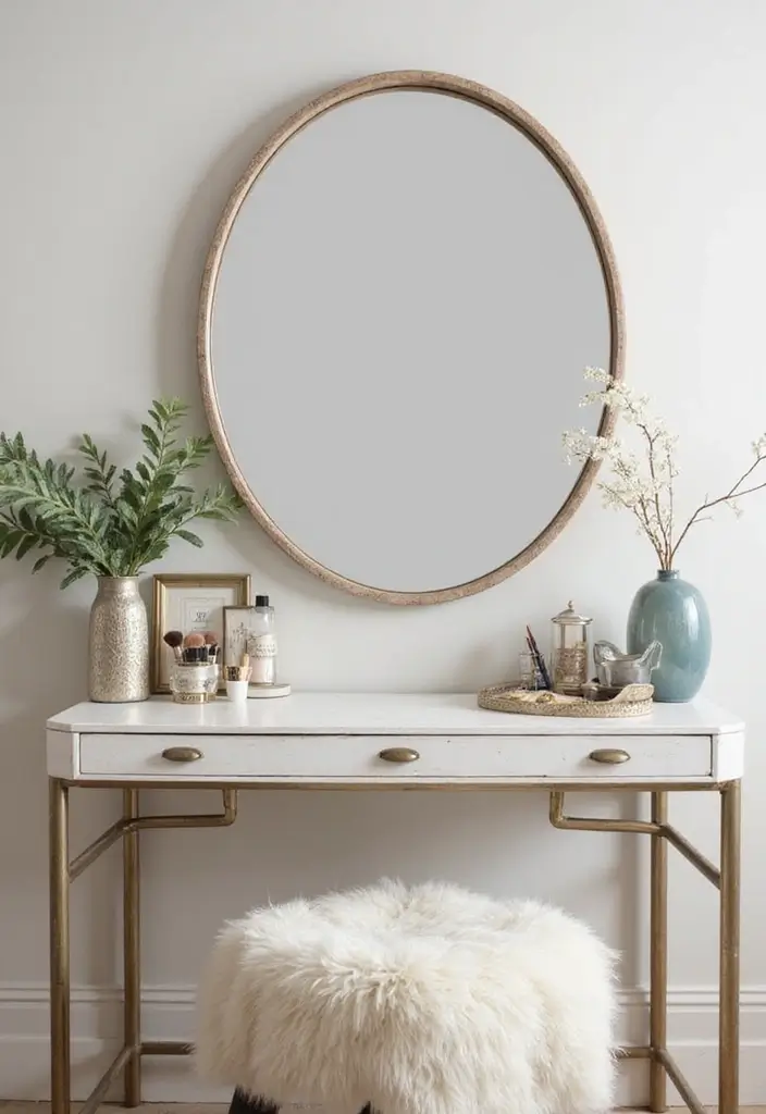 27 Oval Mirror Living Room Ideas That Add Elegance and Depth - 21. Dual Purpose with Vanity Mirrors