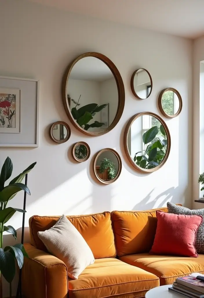 27 Oval Mirror Living Room Ideas That Add Elegance and Depth - 25. Mix and Match with Shapes