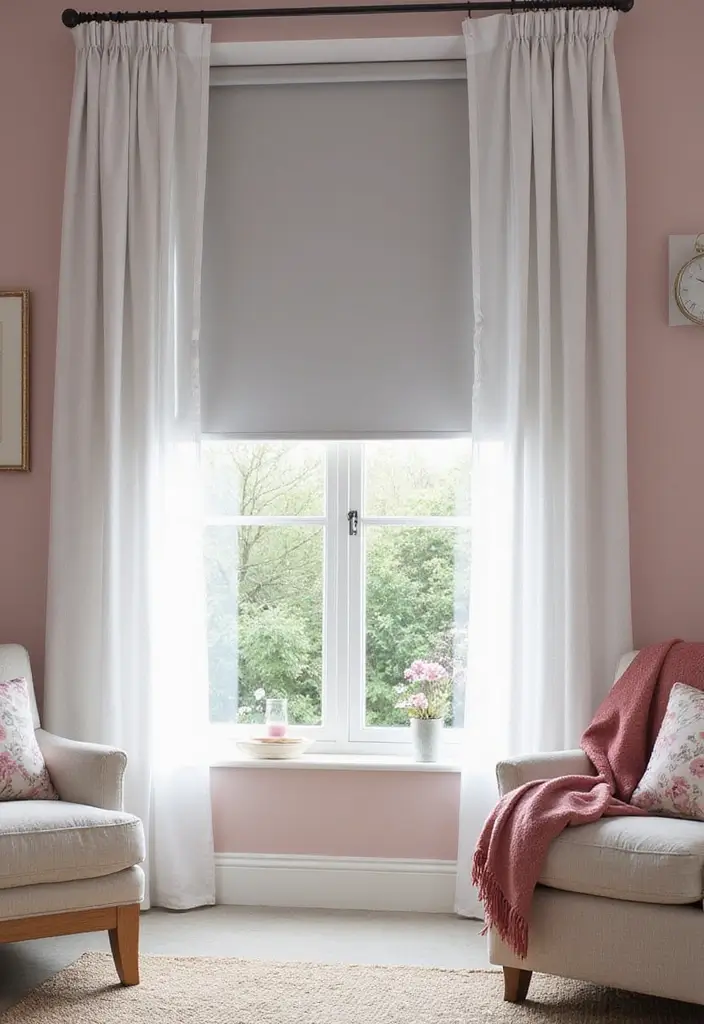 27 Pink Grey Living Room Ideas That Feel Balanced and Soft - 13. Beautiful Blinds