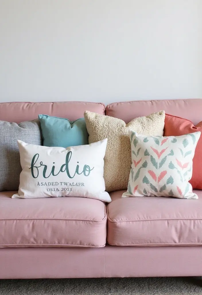 27 Pink Grey Living Room Ideas That Feel Balanced and Soft - 15. Personalized Throw Pillows