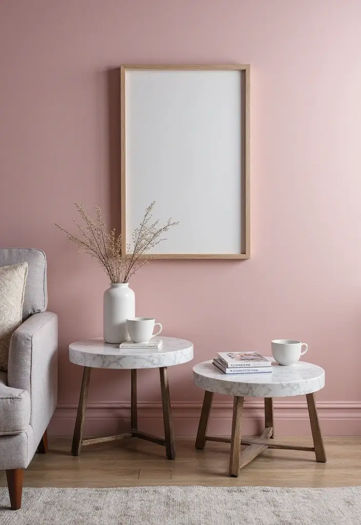 27 Pink Grey Living Room Ideas That Feel Balanced and Soft - 20. Elegant Side Tables