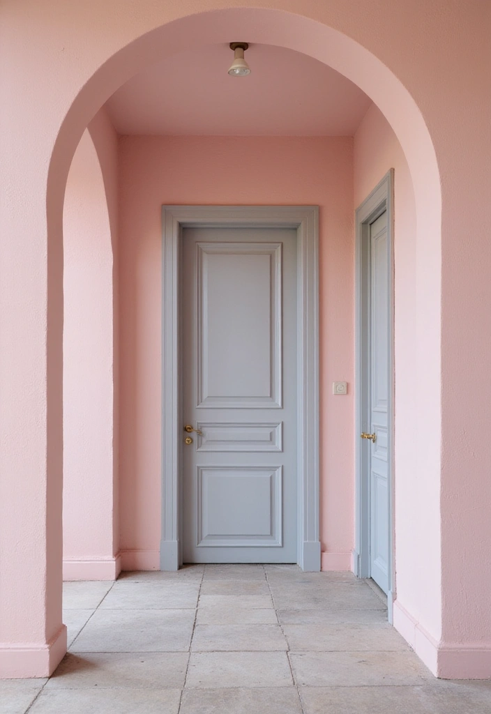 27 Pink Grey Living Room Ideas That Feel Balanced and Soft - 22. Soft Color Accents in Architectural Features