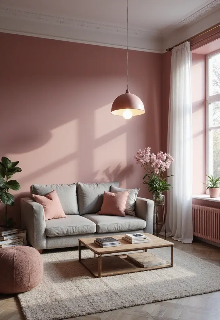 27 Pink Grey Living Room Ideas That Feel Balanced and Soft - 25. Soft Color Lighting