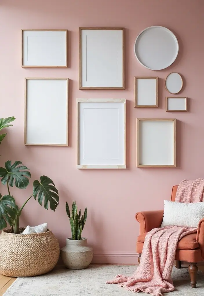 27 Pink Grey Living Room Ideas That Feel Balanced and Soft - 3. Artistic Wall Decor