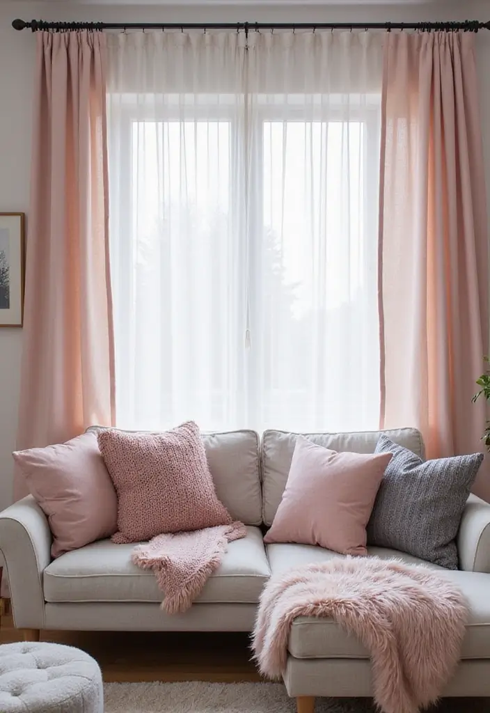 27 Pink Grey Living Room Ideas That Feel Balanced and Soft - 4. Cohesive Soft Furnishings