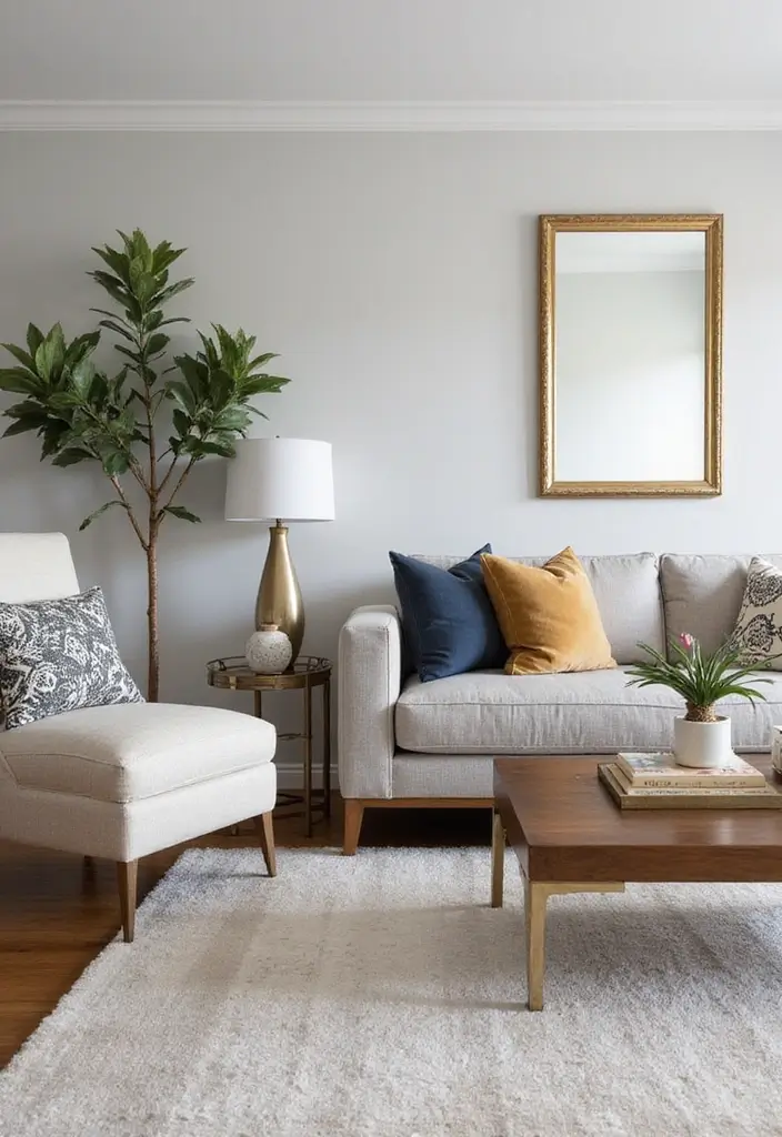 27 Pink Grey Living Room Ideas That Feel Balanced and Soft - 6. Accents of Metallics