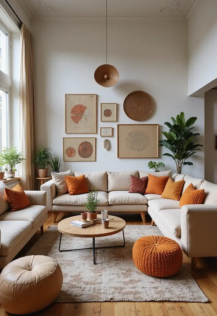 27 Round Living Room Ideas That Feel Unique and Creative - 13. Combining Circular Elements with Square Ones