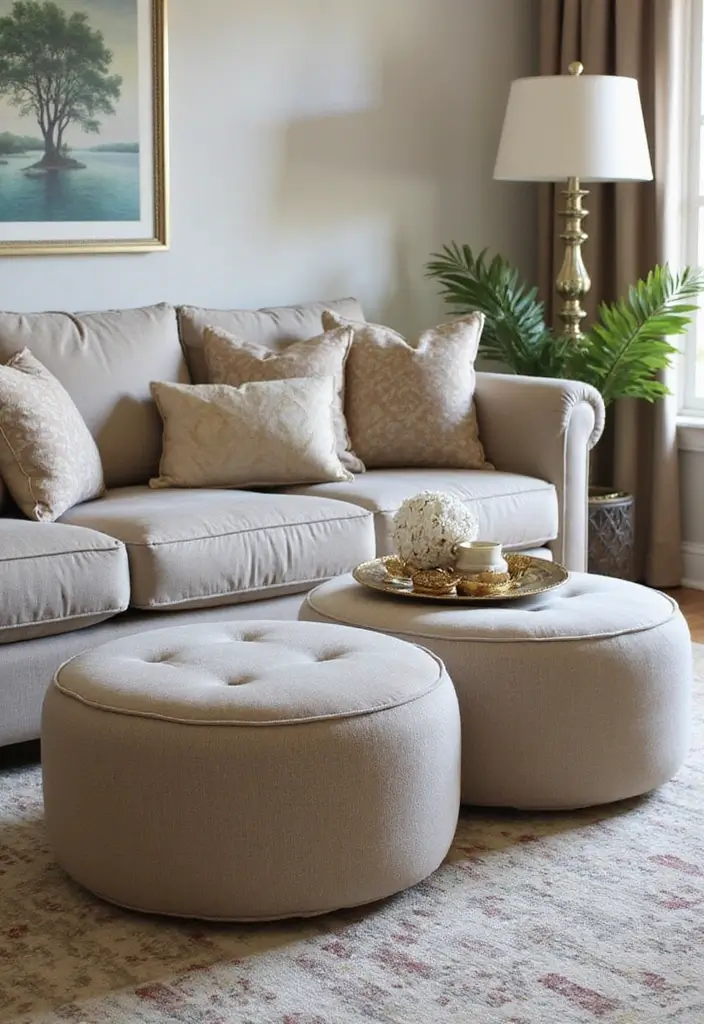 27 Round Living Room Ideas That Feel Unique and Creative - 19. Round Ottoman Sets
