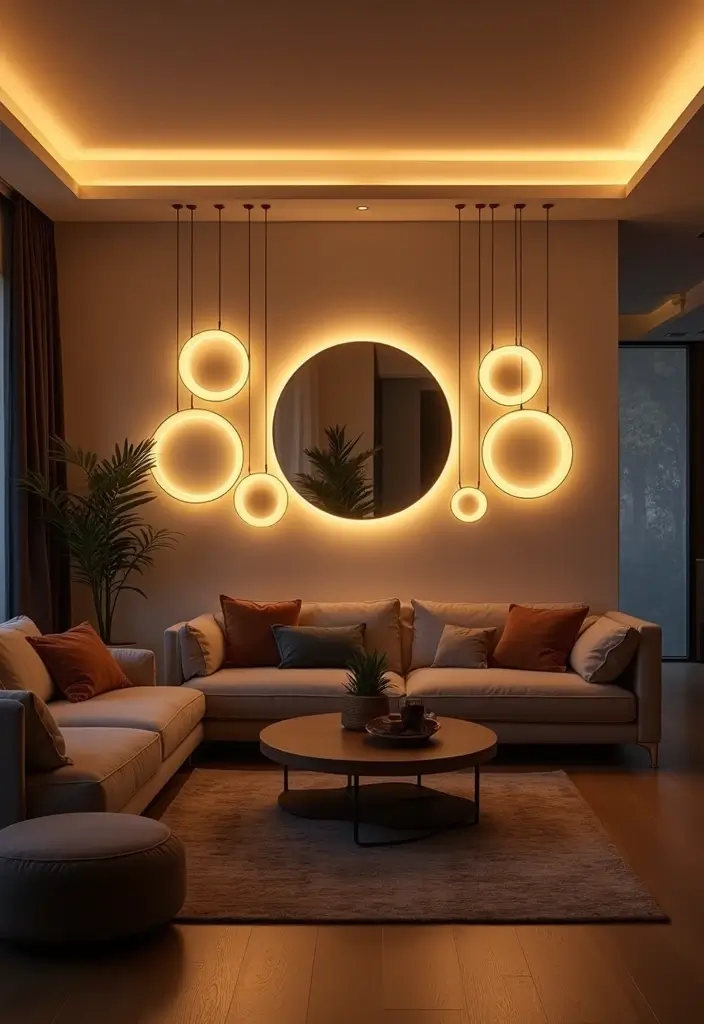 27 Round Living Room Ideas That Feel Unique and Creative - 20. Circular Lighting Solutions