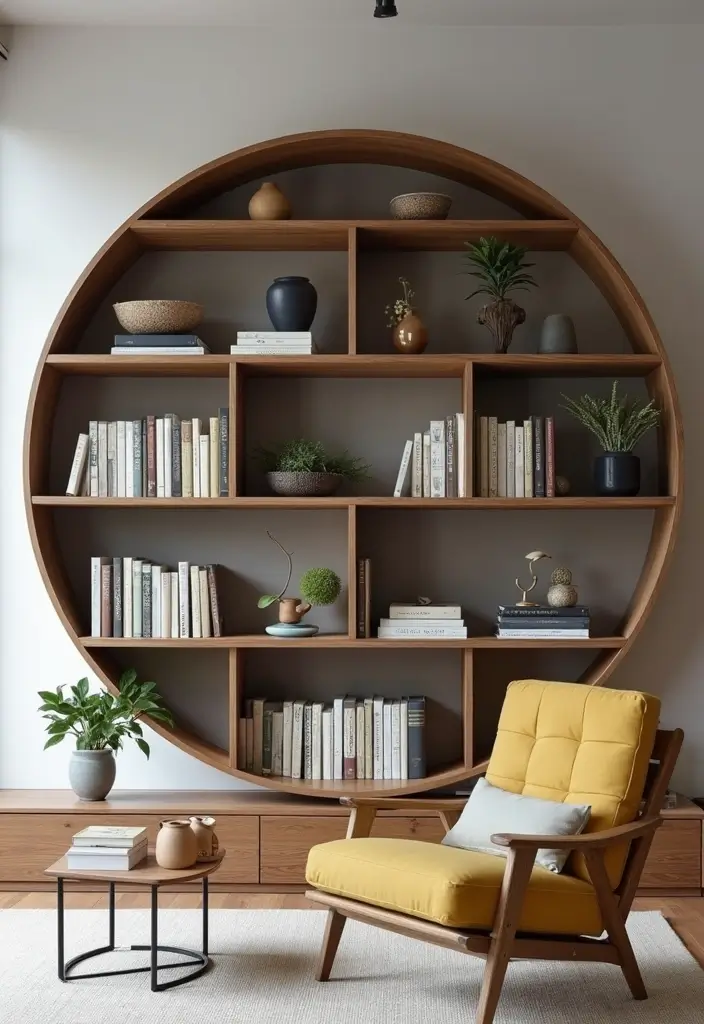 27 Round Living Room Ideas That Feel Unique and Creative - 23. Circular Shelving Units