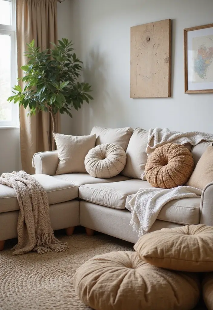 27 Round Living Room Ideas That Feel Unique and Creative - 24. Round Throws and Pillows