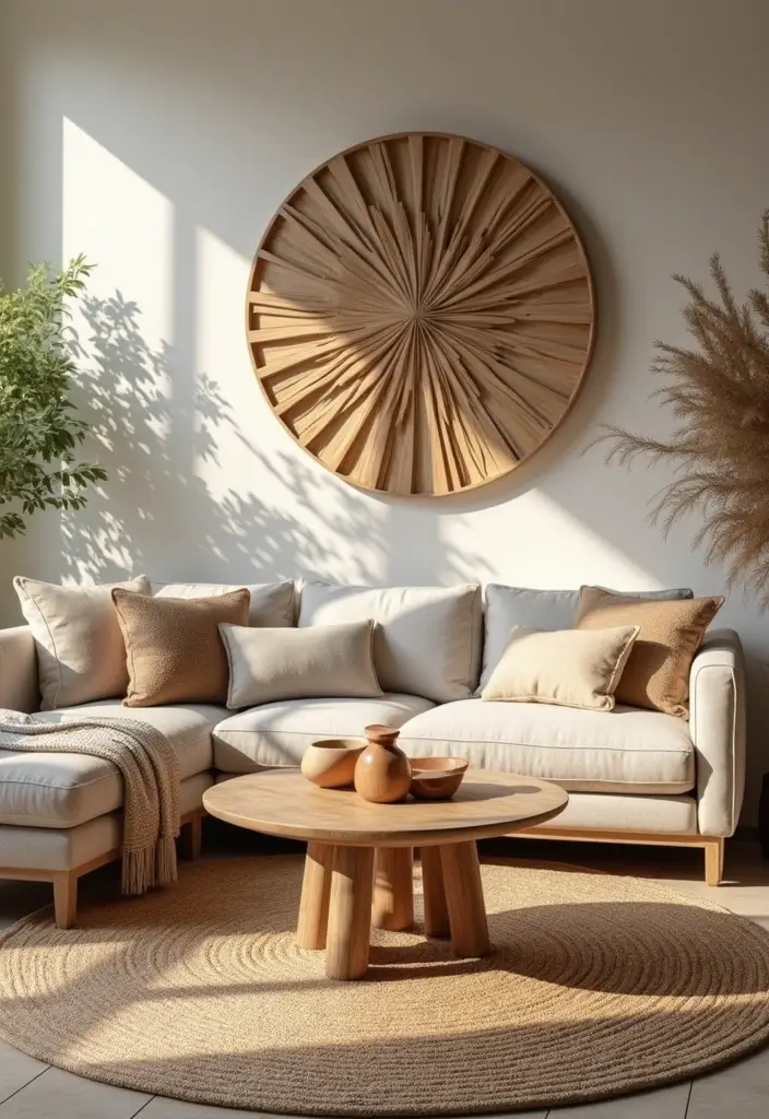 27 Round Living Room Ideas That Feel Unique and Creative - 25. Use of Natural Materials