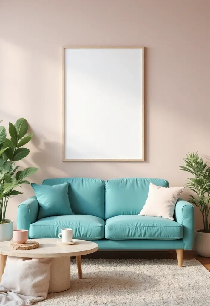 27 Turquoise Sofa Living Room Ideas That Add a Pop of Color - 14. Soft and Serene