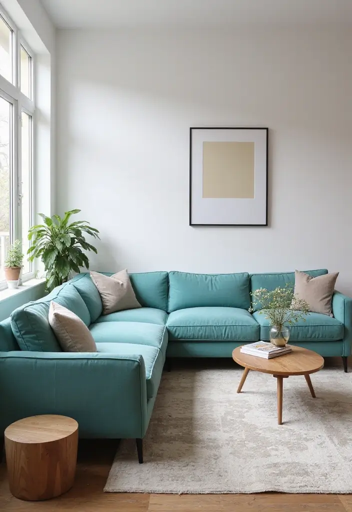 27 Turquoise Sofa Living Room Ideas That Add a Pop of Color - 19. Soft Neutrals