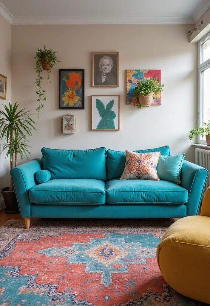 27 Turquoise Sofa Living Room Ideas That Add a Pop of Color - 23. Colorful Accents