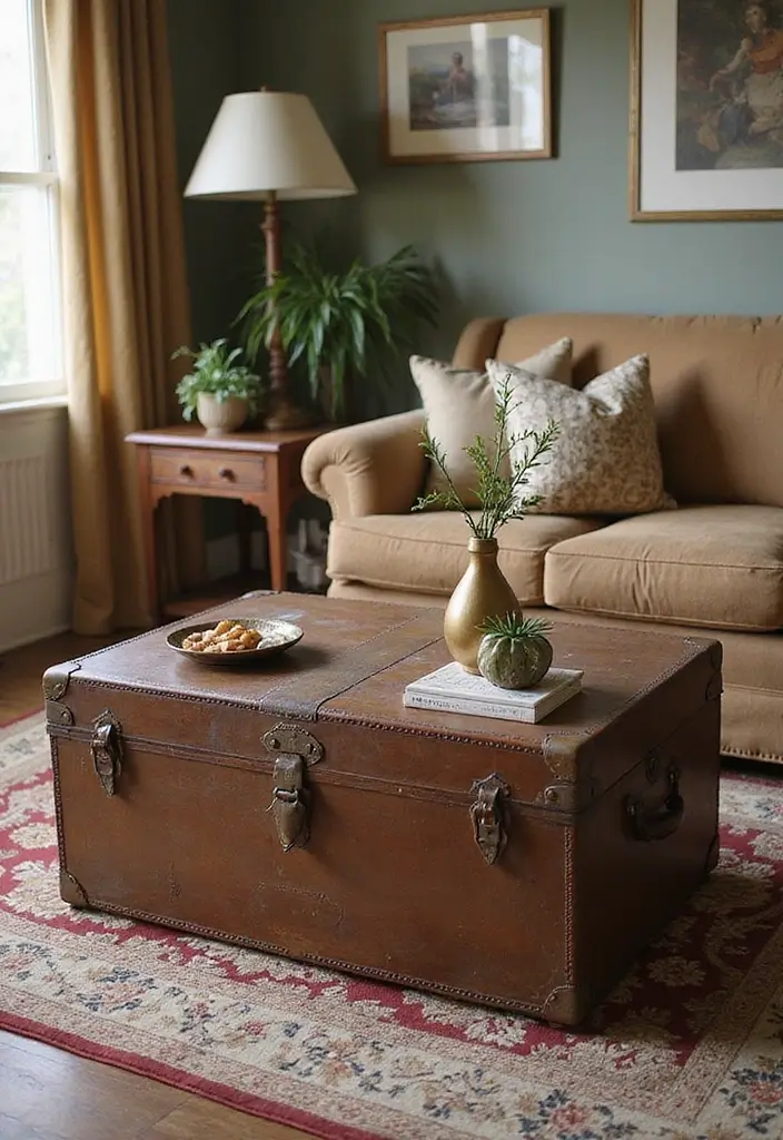 27 Vintage Living Room Ideas That Feel Classic and Nostalgic - 12. Vintage Trunks and Storage