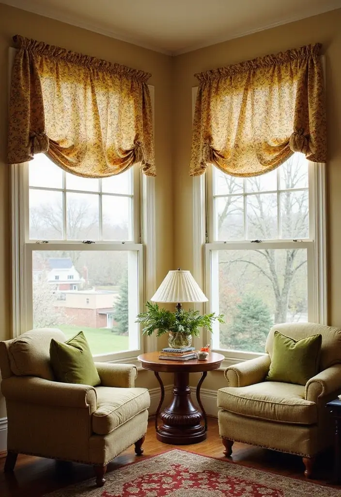 27 Vintage Living Room Ideas That Feel Classic and Nostalgic - 21. Retro Window Treatments