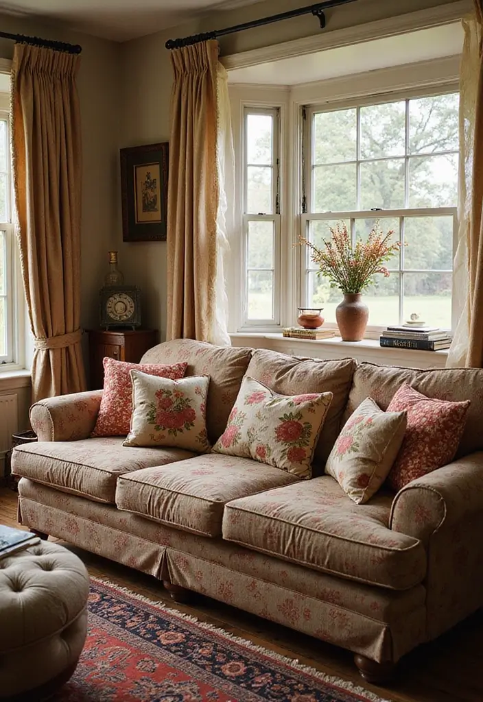 27 Vintage Living Room Ideas That Feel Classic and Nostalgic - 24. Vintage Inspired Textiles