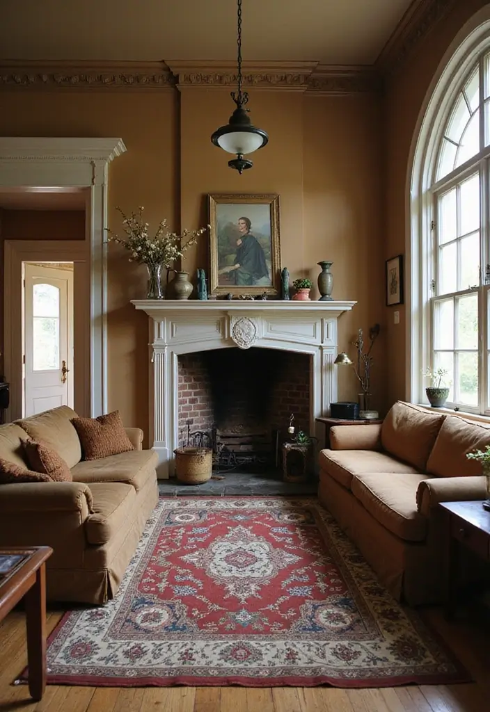 27 Vintage Living Room Ideas That Feel Classic and Nostalgic - 27. A Cozy Fireplace Nook