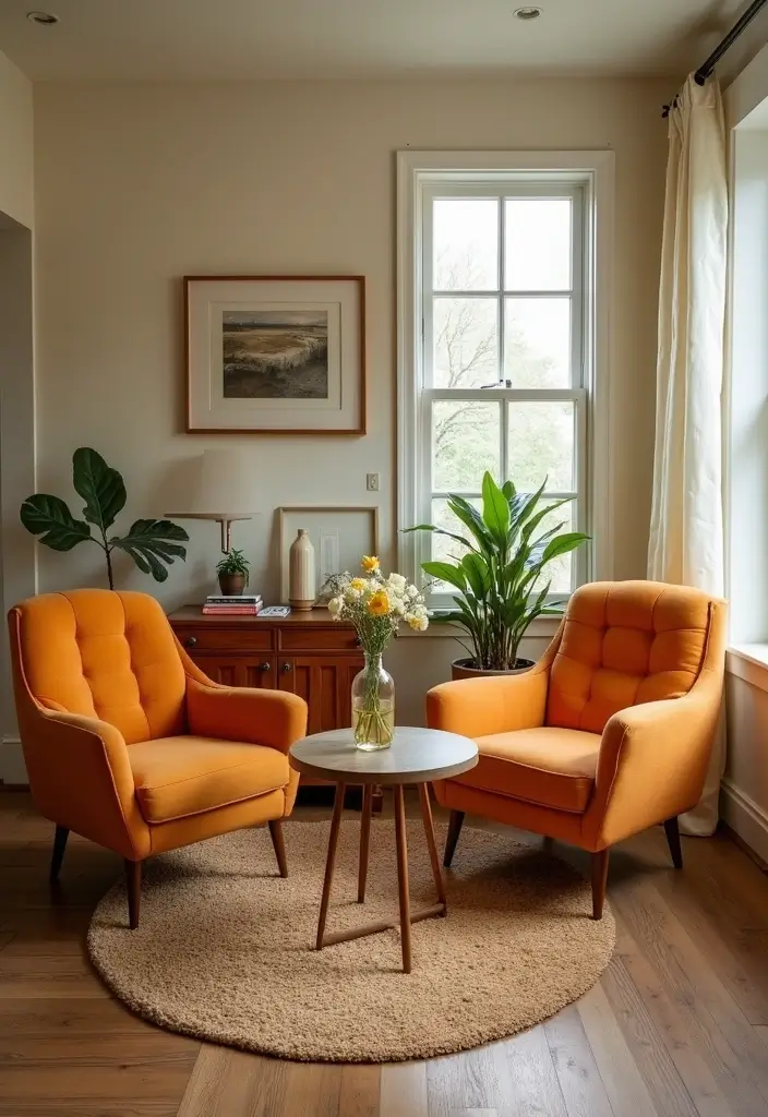 27 Vintage Living Room Ideas That Feel Classic and Nostalgic - 4. Mid-Century Modern Accent Chairs