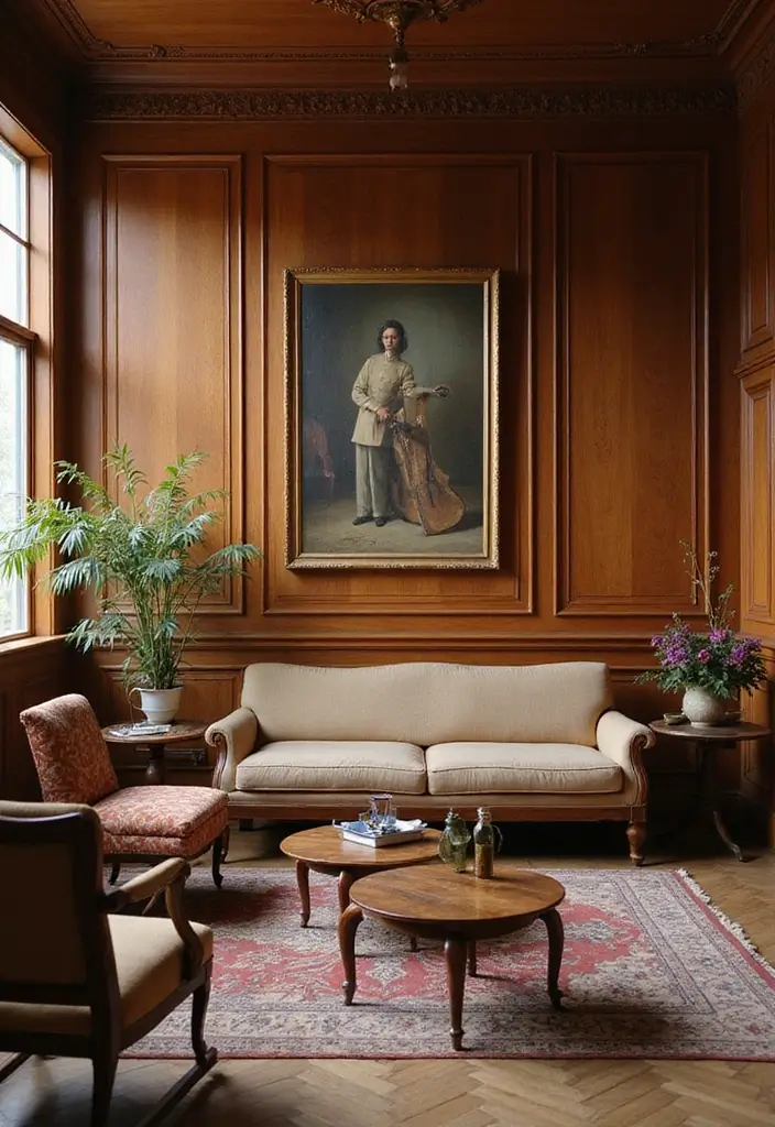 27 Vintage Living Room Ideas That Feel Classic and Nostalgic - 5. Vintage Wood Paneling