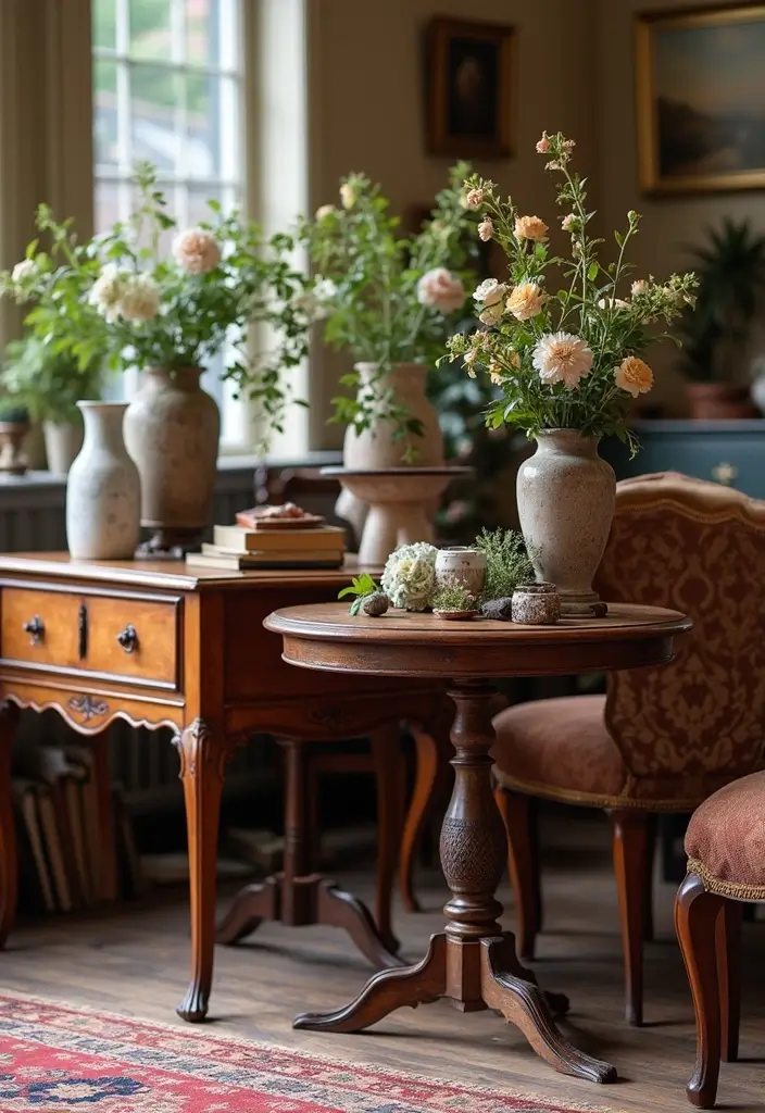 27 Vintage Living Room Ideas That Feel Classic and Nostalgic - 6. Antique Side Tables