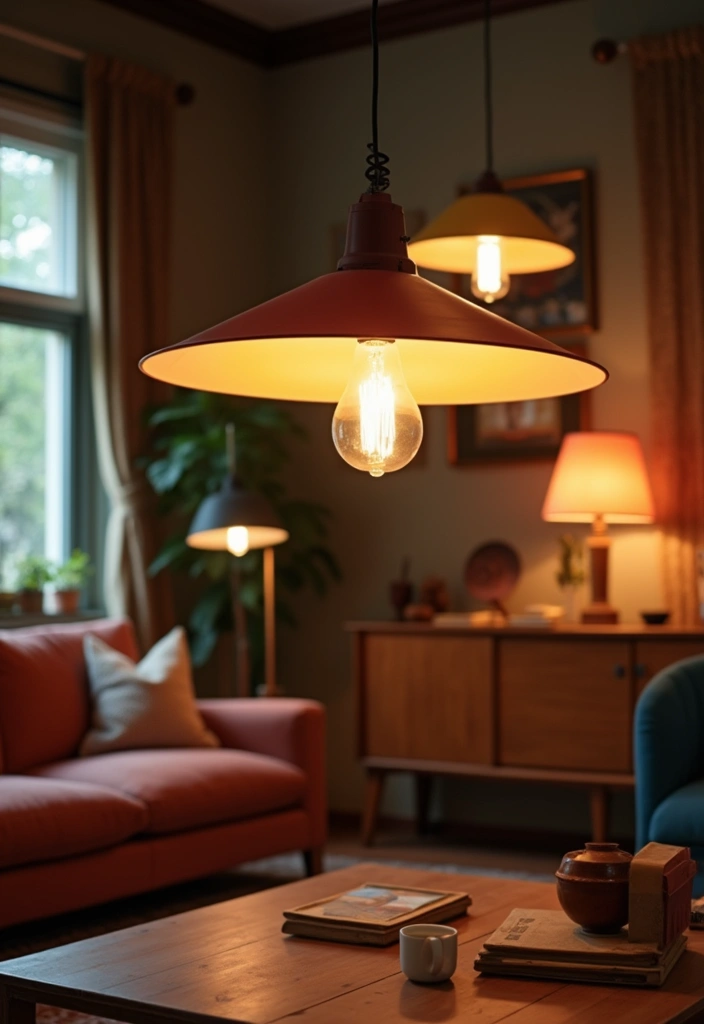 27 Vintage Living Room Ideas That Feel Classic and Nostalgic - 8. Retro Lighting Fixtures
