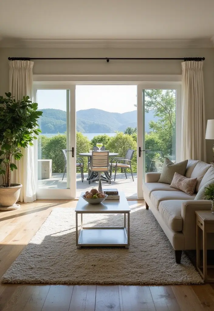 28 Blue Green Living Room Ideas That Feel Calm and Refreshing - 13. Connecting Indoor and Outdoor