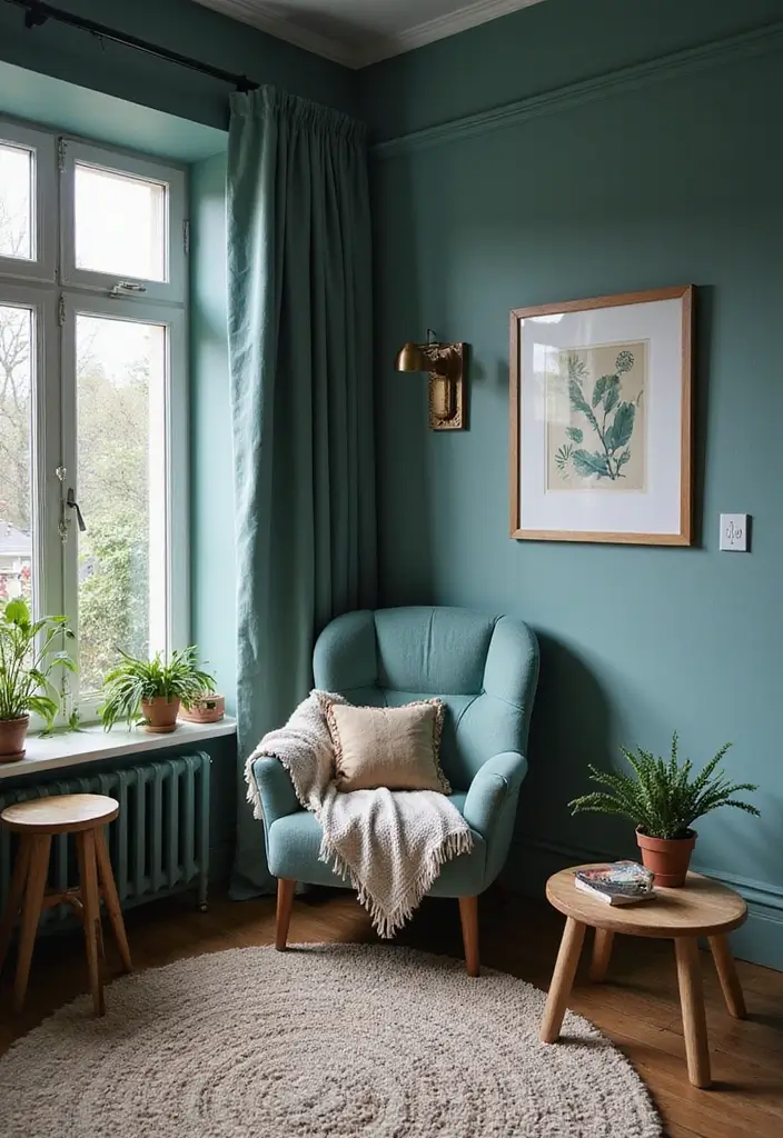 28 Blue Green Living Room Ideas That Feel Calm and Refreshing - 21. Create a Cozy Reading Nook