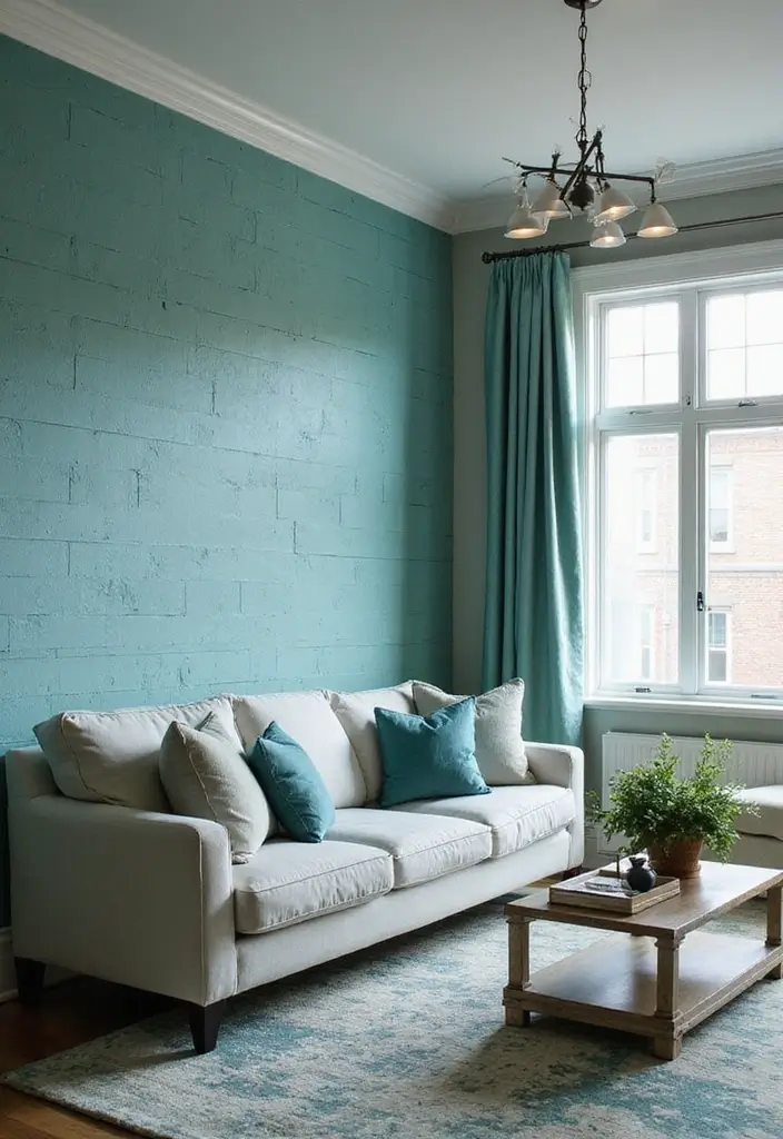 28 Blue Green Living Room Ideas That Feel Calm and Refreshing - 26. Textured Wall Treatments