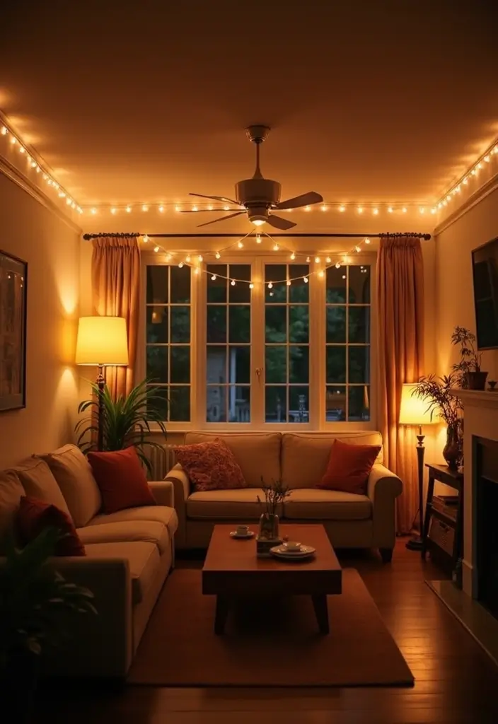 28 Blue Green Living Room Ideas That Feel Calm and Refreshing - 9. Layered Lighting