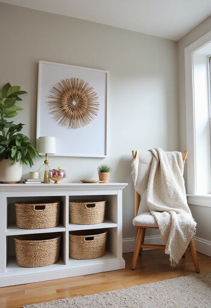 28 Earthy Boho Living Room Ideas That Feel Warm and Grounded - 13. Stylish Storage Solutions