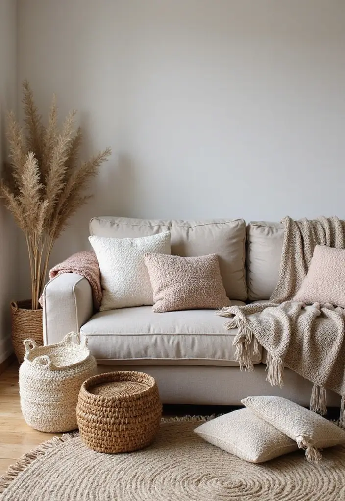 28 Earthy Boho Living Room Ideas That Feel Warm and Grounded - 2. Textured Layers