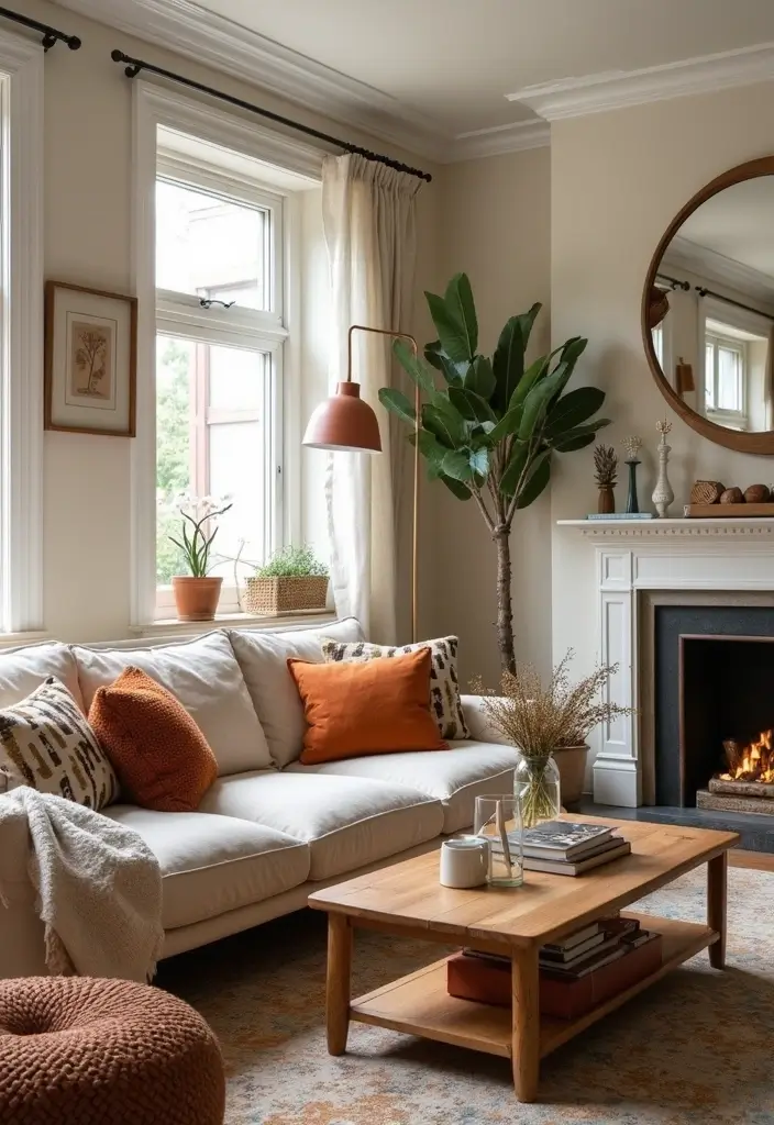 28 Earthy Boho Living Room Ideas That Feel Warm and Grounded - 28. Update with Seasonal Decor