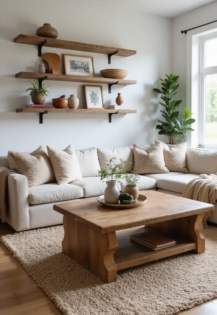 28 Earthy Boho Living Room Ideas That Feel Warm and Grounded - 3. Natural Wood Accents