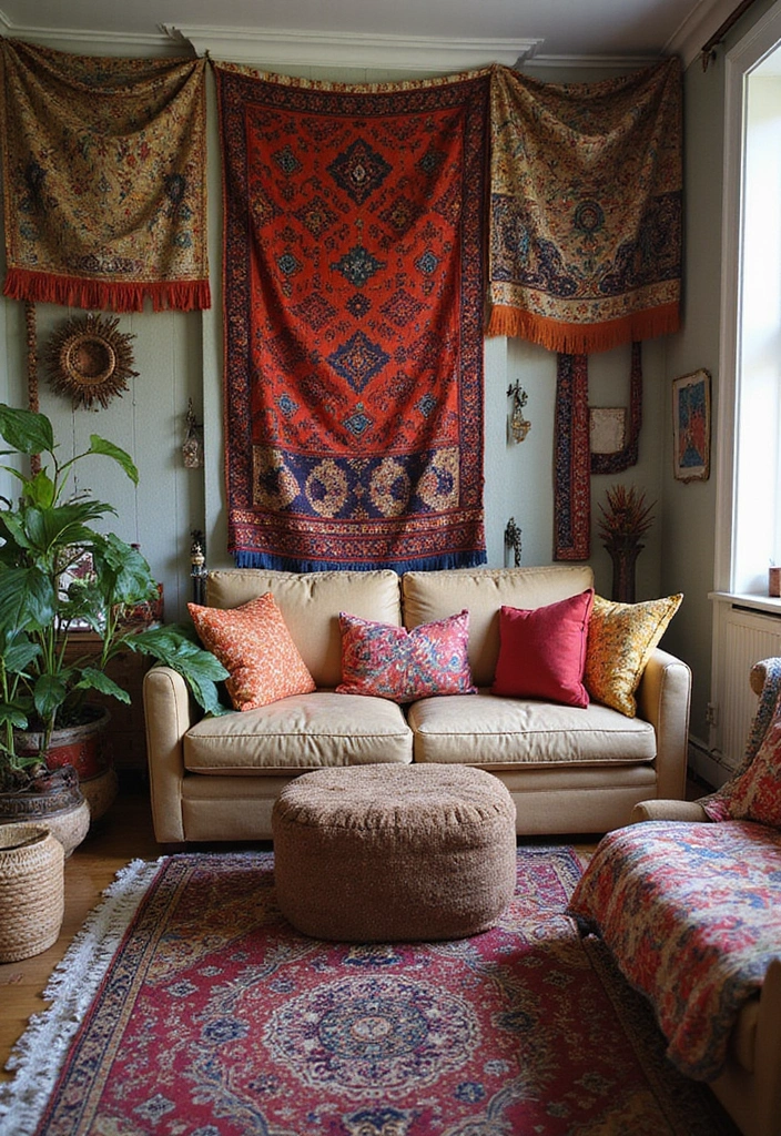 28 Earthy Boho Living Room Ideas That Feel Warm and Grounded - 5. Bohemian Textiles