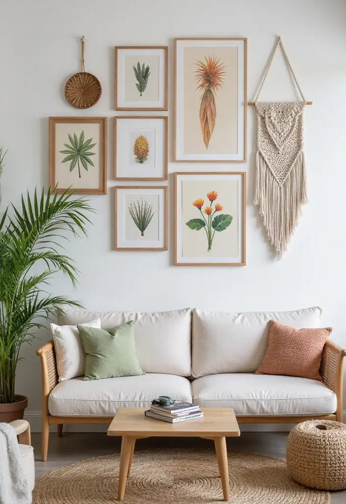 28 Earthy Boho Living Room Ideas That Feel Warm and Grounded - 9. Earthy Wall Art