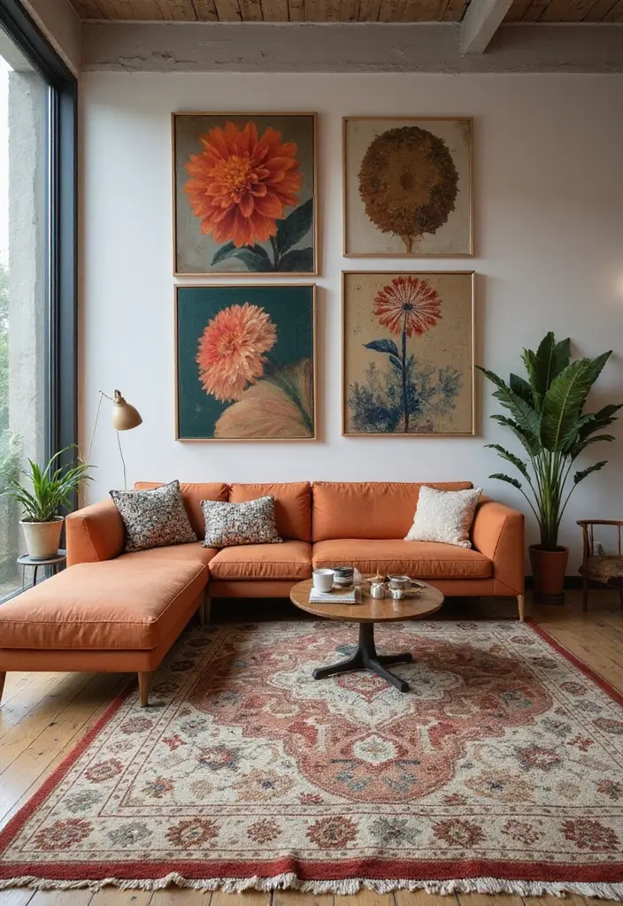 28 Gallery Living Room Ideas That Showcase Art Beautifully - 19. Artistic Floors